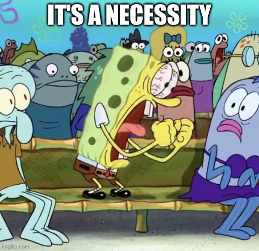 Spongebob Yelling | IT'S A NECESSITY | image tagged in spongebob yelling | made w/ Imgflip meme maker