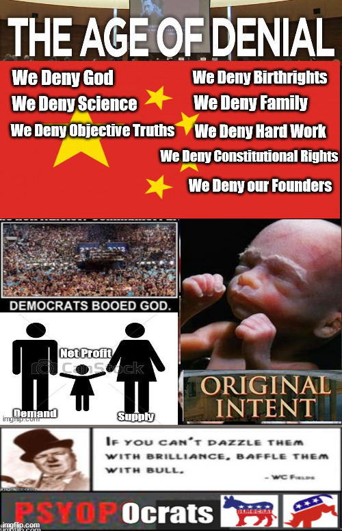 The Age of ACTUAL Deniers | image tagged in age of denial,democrat party,define terms,evil,biden | made w/ Imgflip meme maker