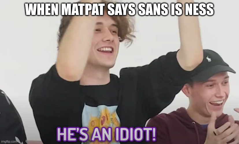 He's an idiot! | WHEN MATPAT SAYS SANS IS NESS | image tagged in he's an idiot | made w/ Imgflip meme maker