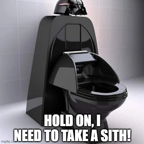 I find your lack of flush disturbing | HOLD ON, I NEED TO TAKE A SITH! | image tagged in star wars | made w/ Imgflip meme maker