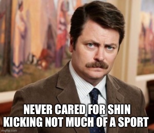 Ron Swanson Meme | NEVER CARED FOR SHIN KICKING NOT MUCH OF A SPORT | image tagged in memes,ron swanson | made w/ Imgflip meme maker
