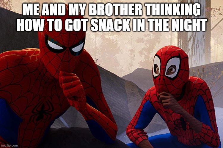 Learning from spiderman | ME AND MY BROTHER THINKING HOW TO GOT SNACK IN THE NIGHT | image tagged in learning from spiderman | made w/ Imgflip meme maker