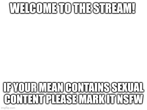 WELCOME TO THE STREAM! IF YOUR MEAN CONTAINS SEXUAL CONTENT PLEASE MARK IT NSFW | made w/ Imgflip meme maker