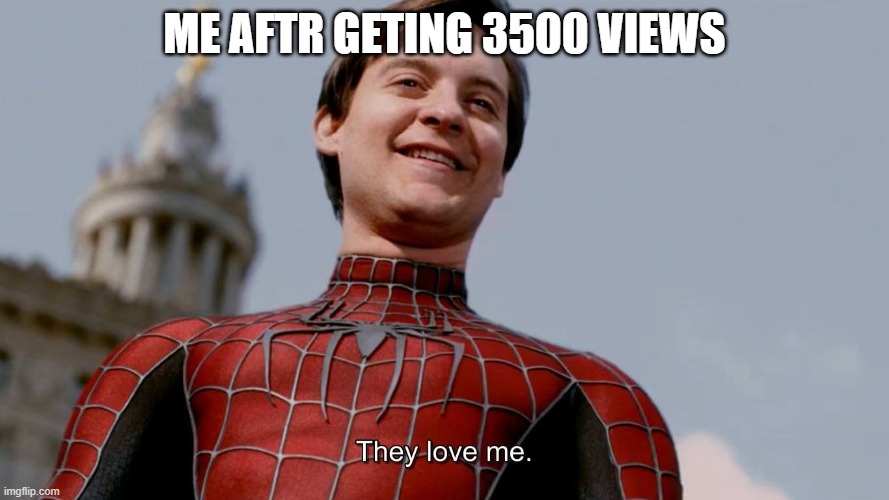 THANKS FOR EVREYONE THET WATCH MY MEMES | ME AFTR GETING 3500 VIEWS | image tagged in they love me | made w/ Imgflip meme maker