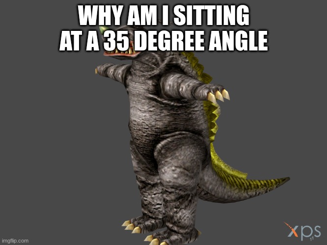 Neronga T Pose | WHY AM I SITTING AT A 35 DEGREE ANGLE | image tagged in neronga t pose | made w/ Imgflip meme maker