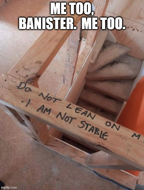 Me too banister |  ME TOO, BANISTER.  ME TOO. | image tagged in mental health,mental illness | made w/ Imgflip meme maker
