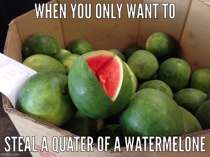 image tagged in watermelon,steal,half | made w/ Imgflip meme maker