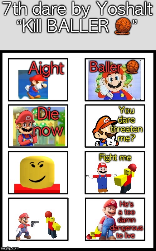 7th dare by Yoshalt
“Kill BALLER yarn ball” | image tagged in mariodarecollection | made w/ Imgflip meme maker