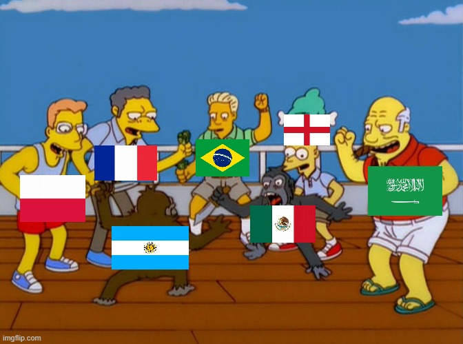argentine-mexico be like: | image tagged in simpsons monkey fight | made w/ Imgflip meme maker