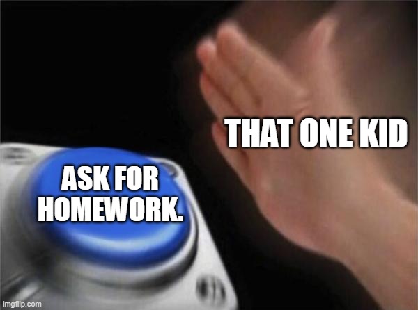 We all hated this kid | THAT ONE KID; ASK FOR HOMEWORK. | image tagged in memes,blank nut button | made w/ Imgflip meme maker