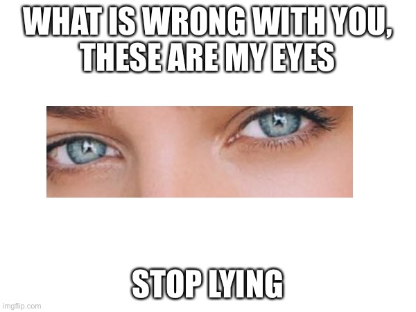 WHAT IS WRONG WITH YOU,
THESE ARE MY EYES; STOP LYING | made w/ Imgflip meme maker