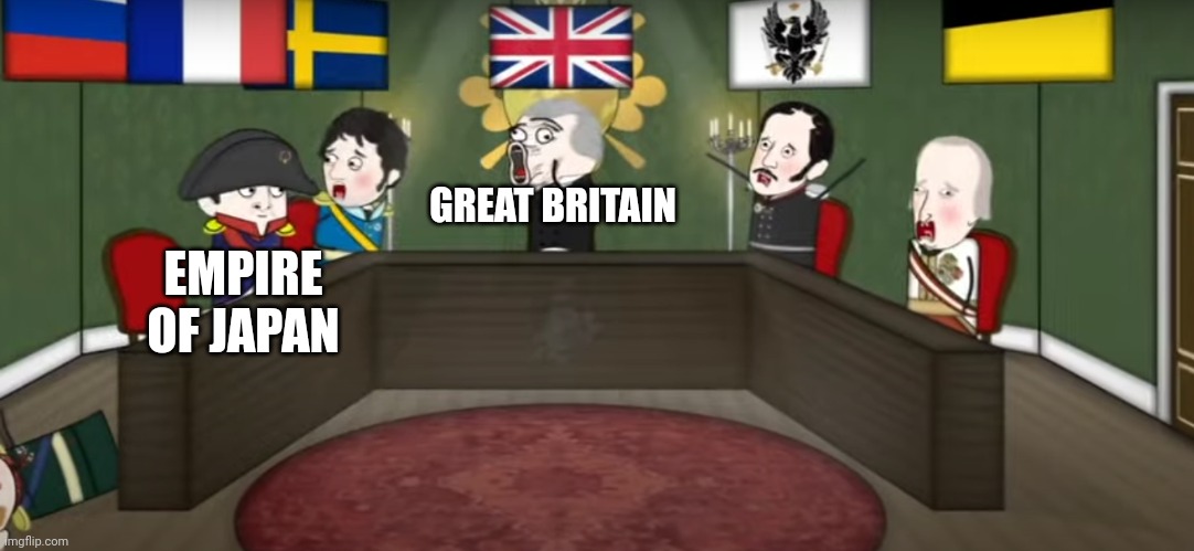 Ww2 | GREAT BRITAIN; EMPIRE OF JAPAN | image tagged in creaming at napolean | made w/ Imgflip meme maker