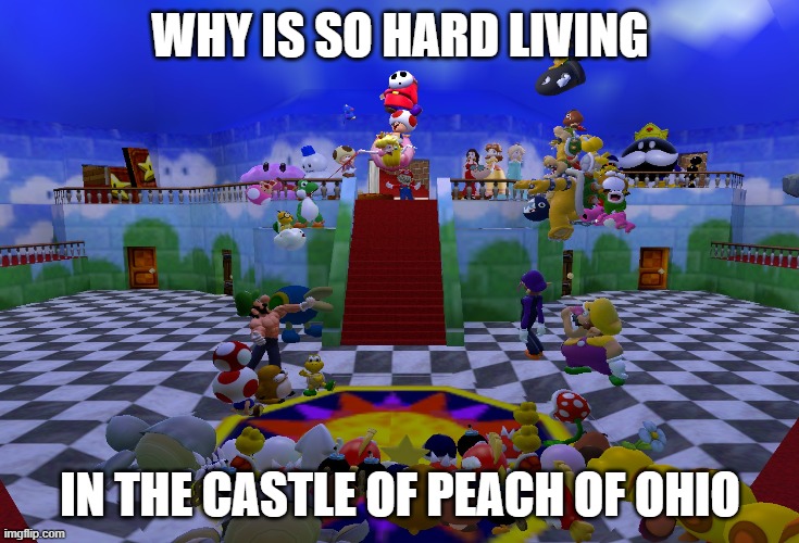 Mario in Ohio | WHY IS SO HARD LIVING; IN THE CASTLE OF PEACH OF OHIO | image tagged in ohio,ohio state,mario,gmod,castle,princess peach | made w/ Imgflip meme maker