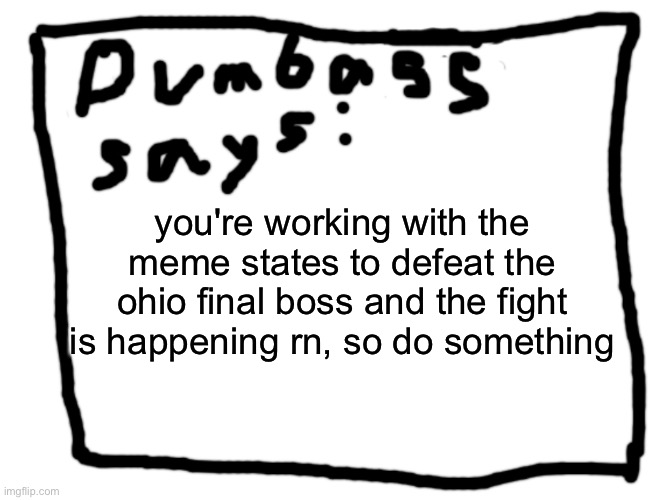 idk | you're working with the meme states to defeat the ohio final boss and the fight is happening rn, so do something | image tagged in idk | made w/ Imgflip meme maker