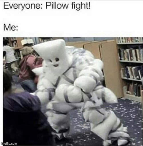 IM ready! FIGHT ME! | image tagged in pillow fight,me,armor,what | made w/ Imgflip meme maker