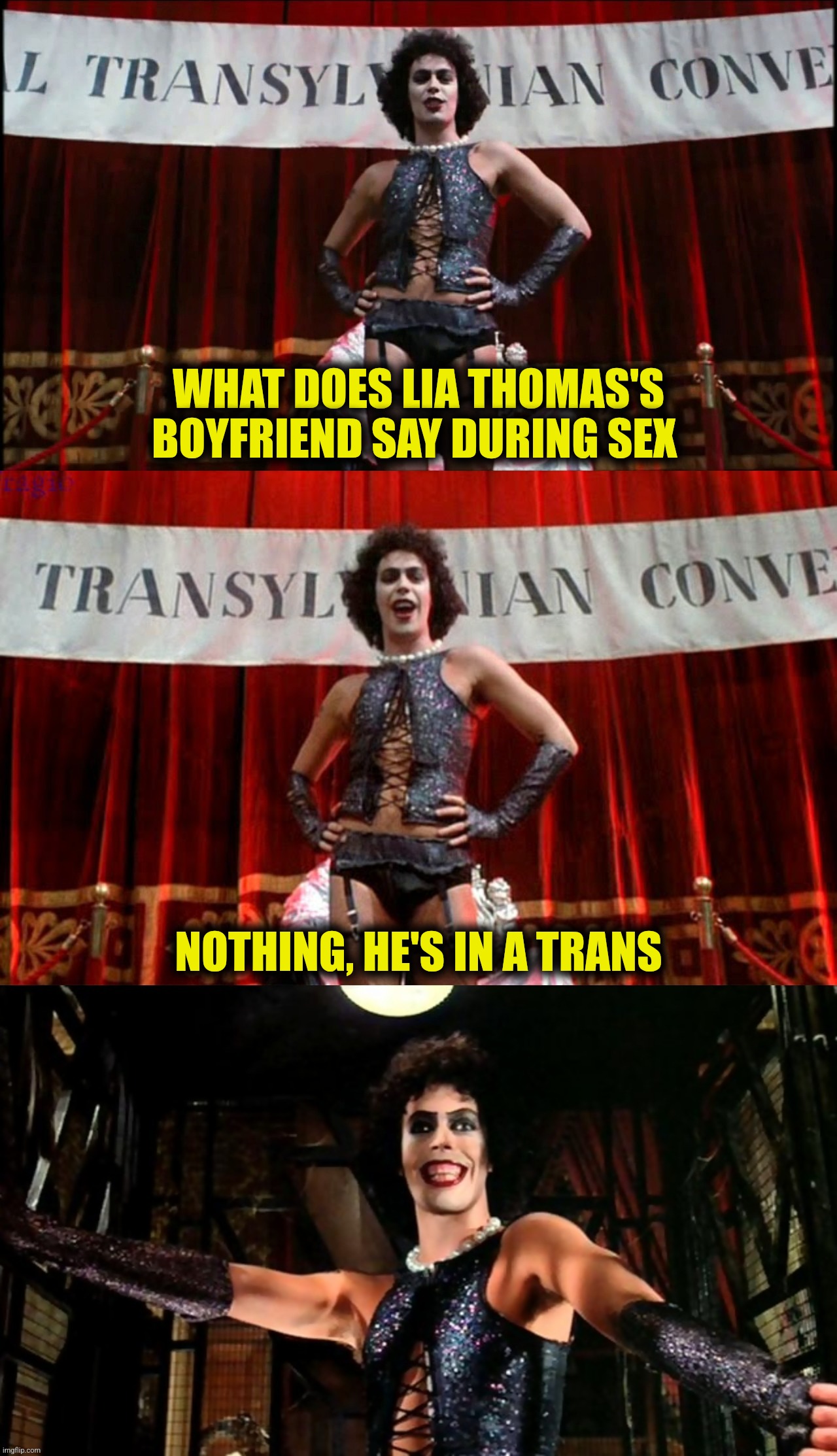 WHAT DOES LIA THOMAS'S BOYFRIEND SAY DURING SEX NOTHING, HE'S IN A TRANS | made w/ Imgflip meme maker