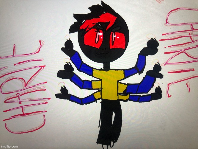 Introducing Charlie the Nonbinary spider (yes those are bombs they are holding) | image tagged in charlie | made w/ Imgflip meme maker