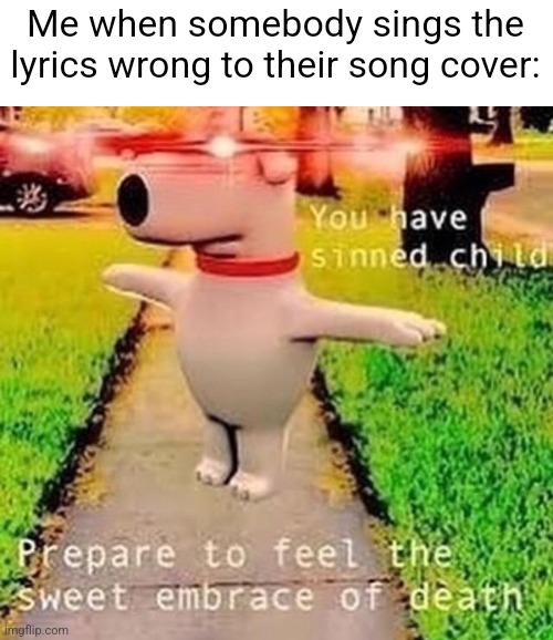 In the village, the MIGHTY village... | Me when somebody sings the lyrics wrong to their song cover: | image tagged in relateable,t-pose,deep fried,you have sinned child prepare to feel the sweet embrace of death | made w/ Imgflip meme maker