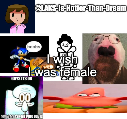 a template | I wish I was female | image tagged in a template | made w/ Imgflip meme maker
