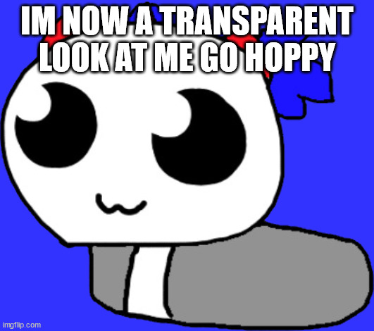 HES NOW A TRANSPARENT GUYS | IM NOW A TRANSPARENT LOOK AT ME GO HOPPY | image tagged in loaf blook | made w/ Imgflip meme maker