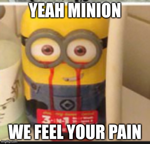 YEAH MINION; WE FEEL YOUR PAIN | image tagged in minions,minion | made w/ Imgflip meme maker