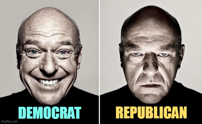 Hitch your wagon to a Trump, see what happens. | DEMOCRAT; REPUBLICAN | image tagged in dean norris reaction,democrat,smile,republican,frown | made w/ Imgflip meme maker