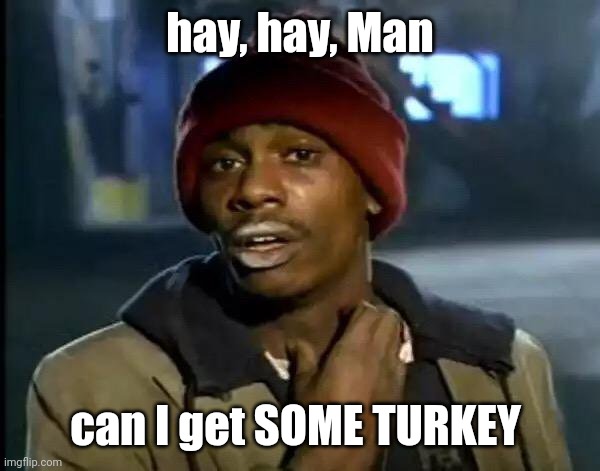 Mmm | hay, hay, Man; can I get SOME TURKEY | image tagged in y'all got any more of that,drugs,food,dave chappelle,christmas,thanksgiving | made w/ Imgflip meme maker