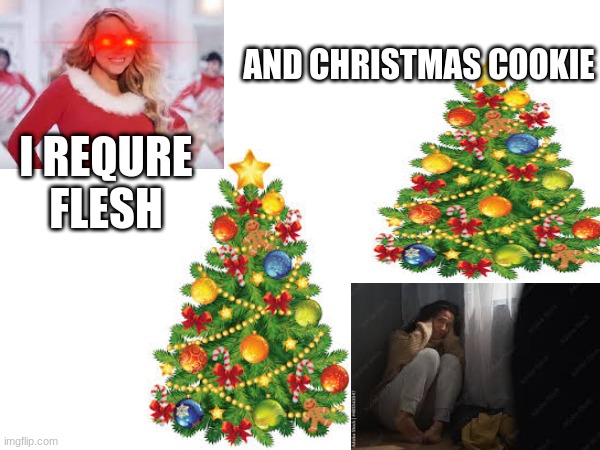 help i wanna die | AND CHRISTMAS COOKIE; I REQURE FLESH | image tagged in mariah carey,christmas,no god no god please no | made w/ Imgflip meme maker