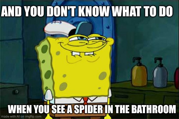 AI with text boxes swapped | AND YOU DON'T KNOW WHAT TO DO; WHEN YOU SEE A SPIDER IN THE BATHROOM | image tagged in memes,don't you squidward | made w/ Imgflip meme maker