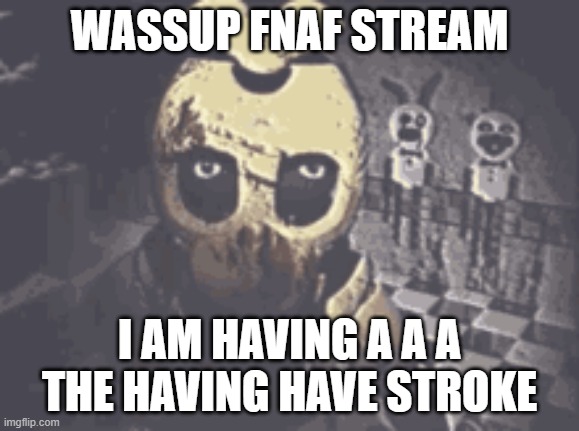 WASSUP FNAF STREAM; I AM HAVING A A A THE HAVING HAVE STROKE | made w/ Imgflip meme maker