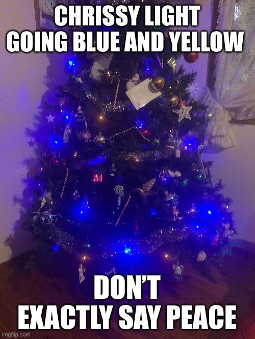 CHRISSY LIGHT GOING BLUE AND YELLOW; DON’T EXACTLY SAY PEACE | image tagged in memes | made w/ Imgflip meme maker
