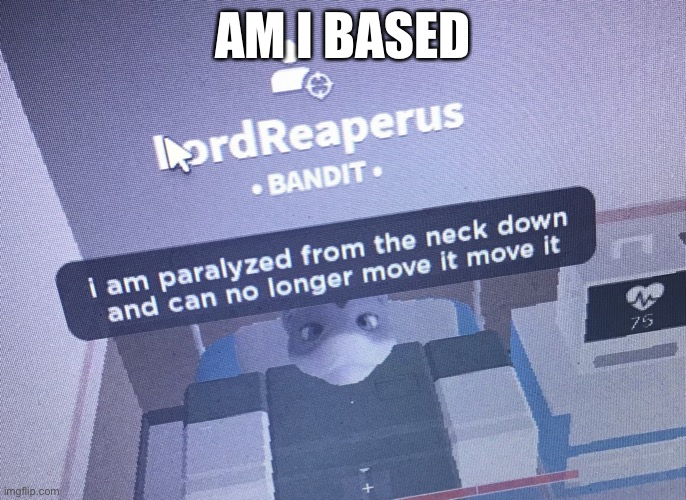 Im paralyzed from the neck down and can no longer move it | AM I BASED | image tagged in im paralyzed from the neck down and can no longer move it | made w/ Imgflip meme maker