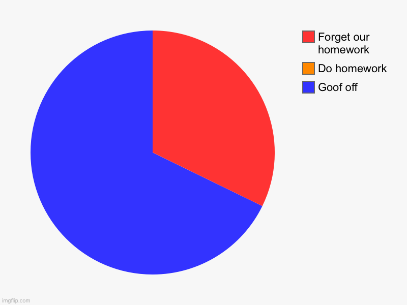 School be like | Goof off , Do homework, Forget our homework | image tagged in charts,pie charts | made w/ Imgflip chart maker