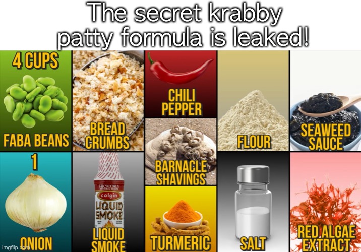 The secret krabby patty formula is leaked! | made w/ Imgflip meme maker
