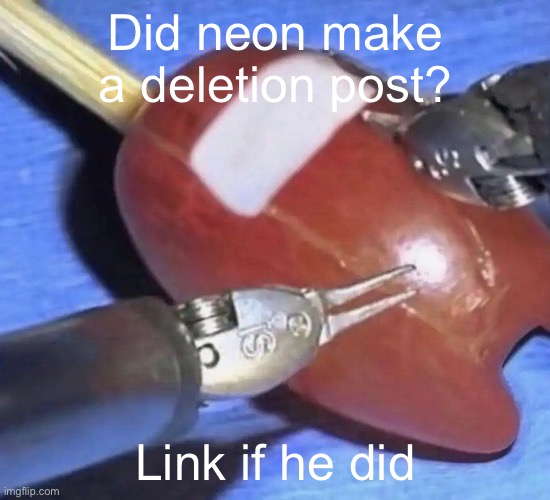 amogus on a stick | Did neon make a deletion post? Link if he did | image tagged in amogus on a stick | made w/ Imgflip meme maker