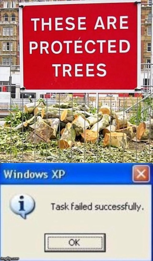 Sorry , we need Firewood | image tagged in task failed successfully,trees,well yes but actually no,environmental protection agency,you had one job | made w/ Imgflip meme maker