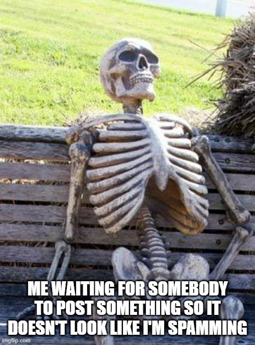 fandom irl | ME WAITING FOR SOMEBODY TO POST SOMETHING SO IT DOESN'T LOOK LIKE I'M SPAMMING | image tagged in memes,waiting skeleton | made w/ Imgflip meme maker