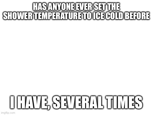 fr | HAS ANYONE EVER SET THE SHOWER TEMPERATURE TO ICE COLD BEFORE; I HAVE, SEVERAL TIMES | made w/ Imgflip meme maker