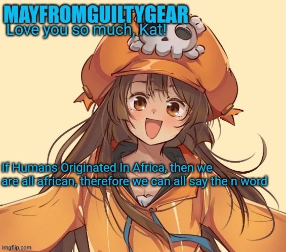 New Mayfromguiltygeat temp | If Humans Originated In Africa, then we are all african, therefore we can all say the n word | image tagged in new mayfromguiltygeat temp | made w/ Imgflip meme maker