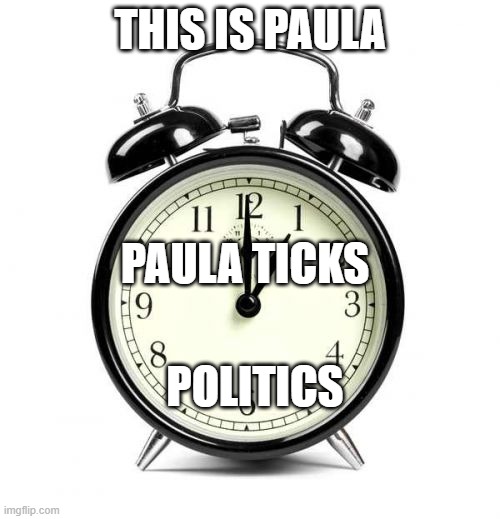pun technicly related to politics | THIS IS PAULA; PAULA TICKS; POLITICS | image tagged in memes,alarm clock | made w/ Imgflip meme maker