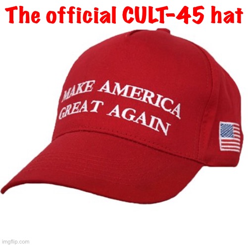 MAGA HAT | The official CULT-45 hat | image tagged in maga hat | made w/ Imgflip meme maker