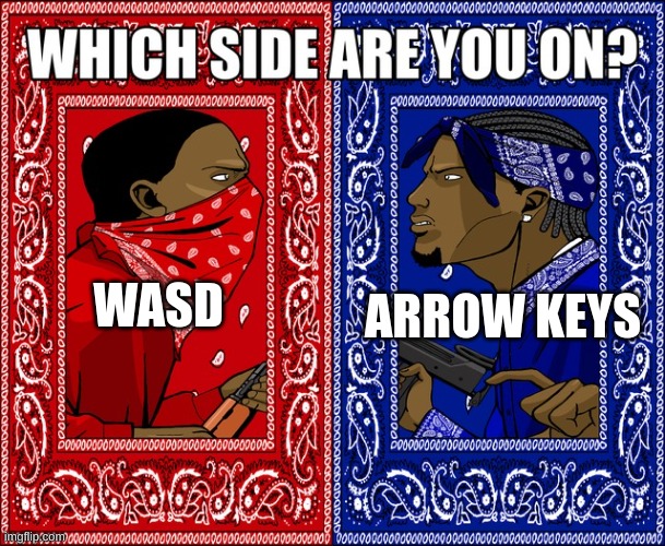 Idk what this title should be. | ARROW KEYS; WASD | image tagged in which side are you on,movement,gaming | made w/ Imgflip meme maker