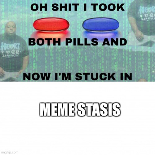 Oh Shit I Took Both Pills | MEME STASIS | image tagged in oh shit i took both pills | made w/ Imgflip meme maker
