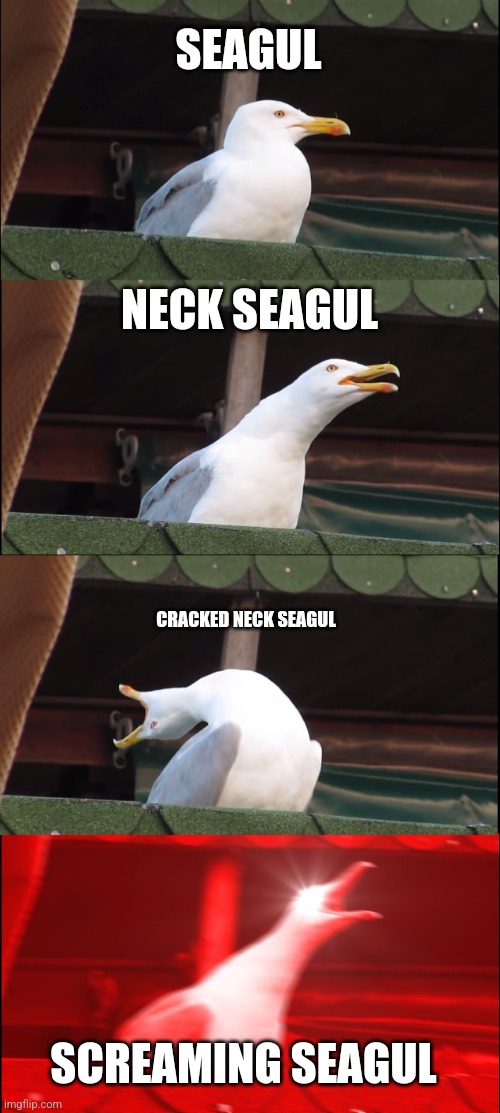 Technically the thruth | SEAGUL; NECK SEAGUL; CRACKED NECK SEAGUL; SCREAMING SEAGUL | image tagged in memes,inhaling seagull | made w/ Imgflip meme maker