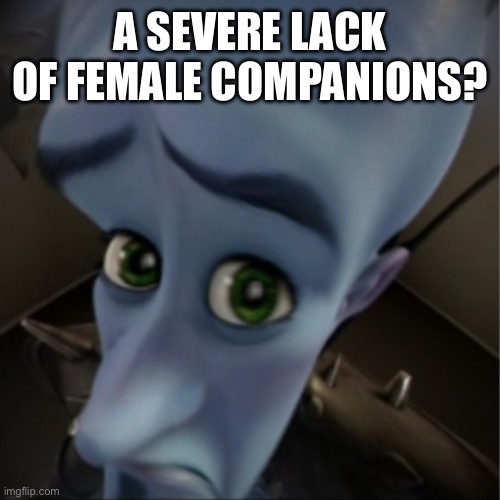 Megamind peeking | A SEVERE LACK OF FEMALE COMPANIONS? | image tagged in megamind peeking | made w/ Imgflip meme maker