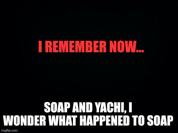 Was it yacht or yachi | I REMEMBER NOW... SOAP AND YACHI, I WONDER WHAT HAPPENED TO SOAP | image tagged in black with red typing | made w/ Imgflip meme maker