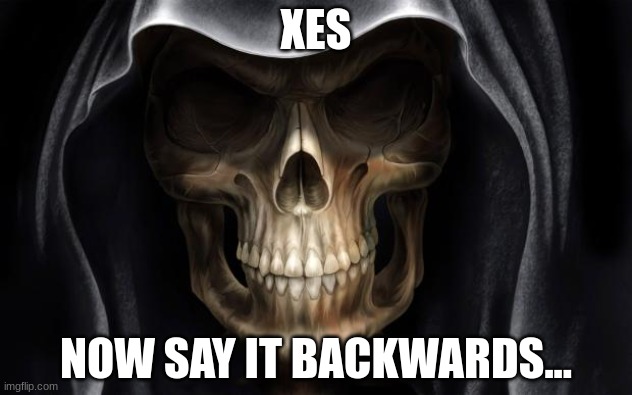 Death Skull | XES; NOW SAY IT BACKWARDS... | image tagged in death skull | made w/ Imgflip meme maker