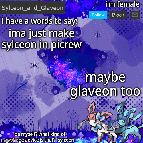 Sylceon_and_Glaveon 4.0 | ima just make sylceon in picrew; maybe glaveon too | image tagged in sylceon_and_glaveon 4 0 | made w/ Imgflip meme maker