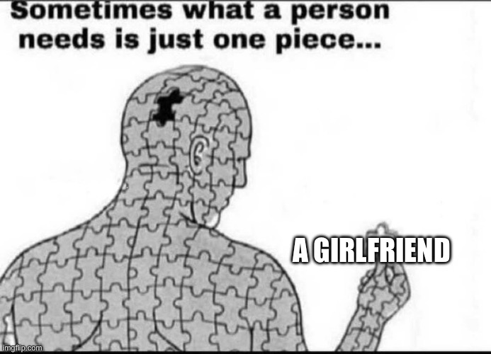 Please god. Please. | A GIRLFRIEND | image tagged in puzzle man almost complete | made w/ Imgflip meme maker