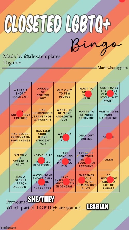 Well here you have it | SHE/THEY; LESBIAN | image tagged in closeted lgbtq bingo | made w/ Imgflip meme maker